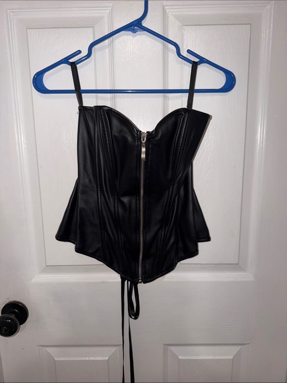 Black Faux Leather Corset Camisole with Front Zip